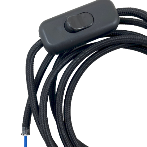 Cordon électrique avec interrupteur - coton noir - longueur 1.80 M