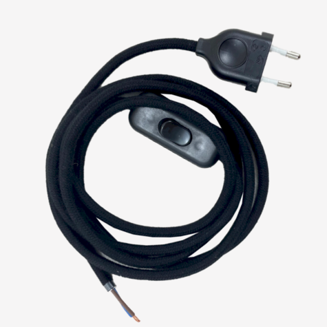 Cordon électrique avec interrupteur - effet soie noir - longueur 1.80 M