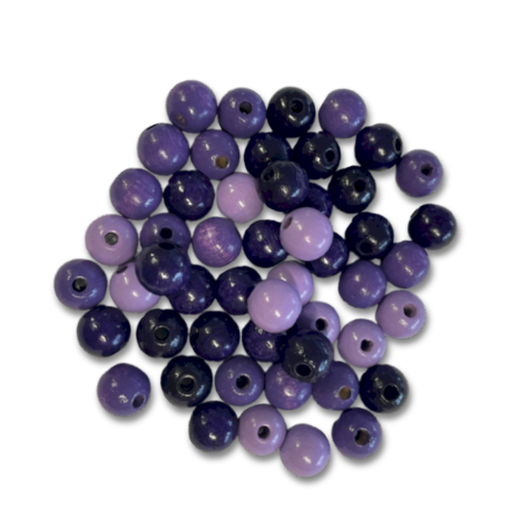 Loisirs créatif -  perles en bois - 10 mm - Mélange violine - Sachet de 50 pièces