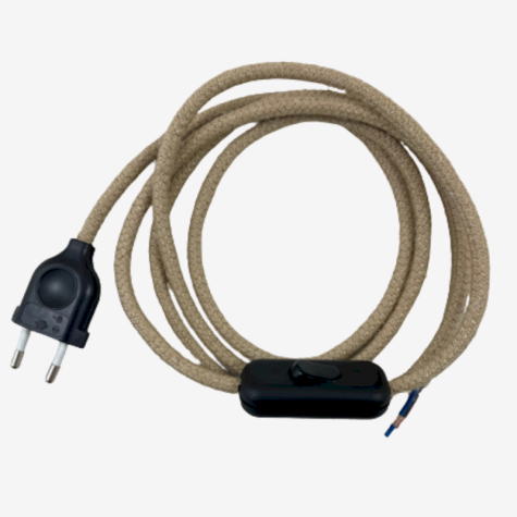 Cordon électrique avec interrupteur - jute  - interrupteur noir  - longueur 1.80 M