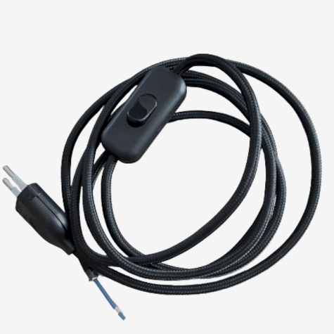 Cordon électrique avec interrupteur - coton noir - longueur 1.80 M