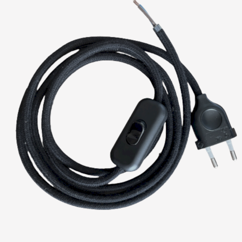 Cordon électrique avec interrupteur - effet soie noir - longueur 1.80 M