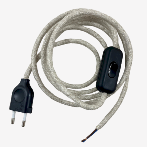 Cordon électrique avec interrupteur - lin  - interrupteur noir  - longueur 1.80 M