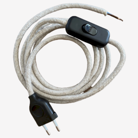 Cordon électrique avec interrupteur - lin  - interrupteur noir  - longueur 1.80 M