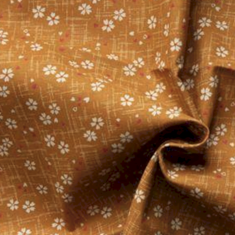 Mercerie - Tissu coupon 45 x 55 cm - Fleurs et cœurs japonais - jaune moutarde